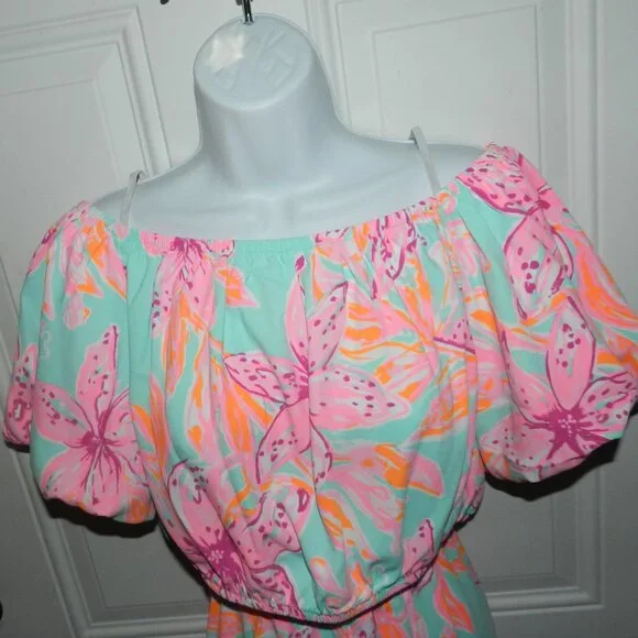 LILLY PULITZER Esmeray Set Surf Blue Bonita Blooms Skirt Puff Crop Top⌚🏃⚡💨🚚 - Picture 4 of 13